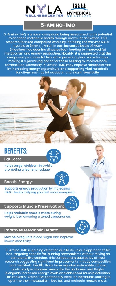 At NY Medical Weight Loss Clinic, 5-Amino-1MQ Peptide Therapy is designed to help enhance energy metabolism, promote fat reduction, and improve overall body composition. Our team focuses on science-backed peptide therapies that align with your individual health and fitness goals. By integrating 5-Amino-1MQ into a customized wellness program, we help patients optimize metabolic health and achieve sustainable weight management results. For more information, contact us or request an appointment online. We are conveniently located at 65 Hilton Ave #250, Garden City, NY 11530. At NY Medical Weight Loss Clinic, 5-Amino-1MQ Peptide Therapy is designed to help enhance energy metabolism, promote fat reduction, and improve overall body composition. Our team focuses on science-backed peptide therapies that align with your individual health and fitness goals. By integrating 5-Amino-1MQ into a customized wellness program, we help patients optimize metabolic health and achieve sustainable weight management results. For more information, contact us or request an appointment online. We are conveniently located at 65 Hilton Ave #250, Garden City, NY 11530.